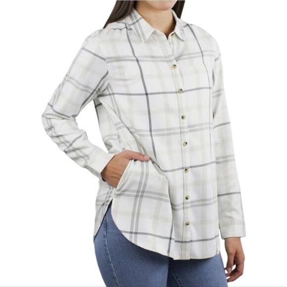 Jachs Girlfriend NWT Women's 2X Super Soft Pocket Flannel Shirt White Shacket - Picture 4 of 14